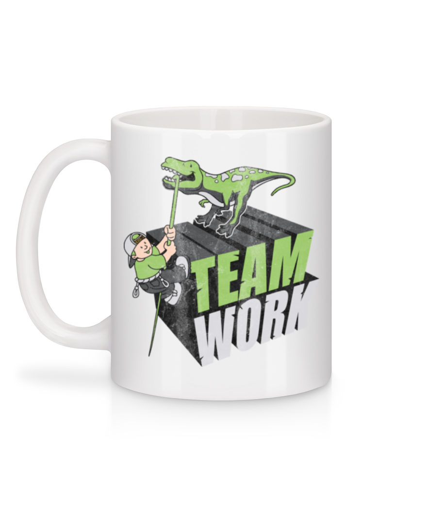 Aperçu: Travail D'Équipe De Dinosaure - Mug en céramique blanc - Blanc - Derrière