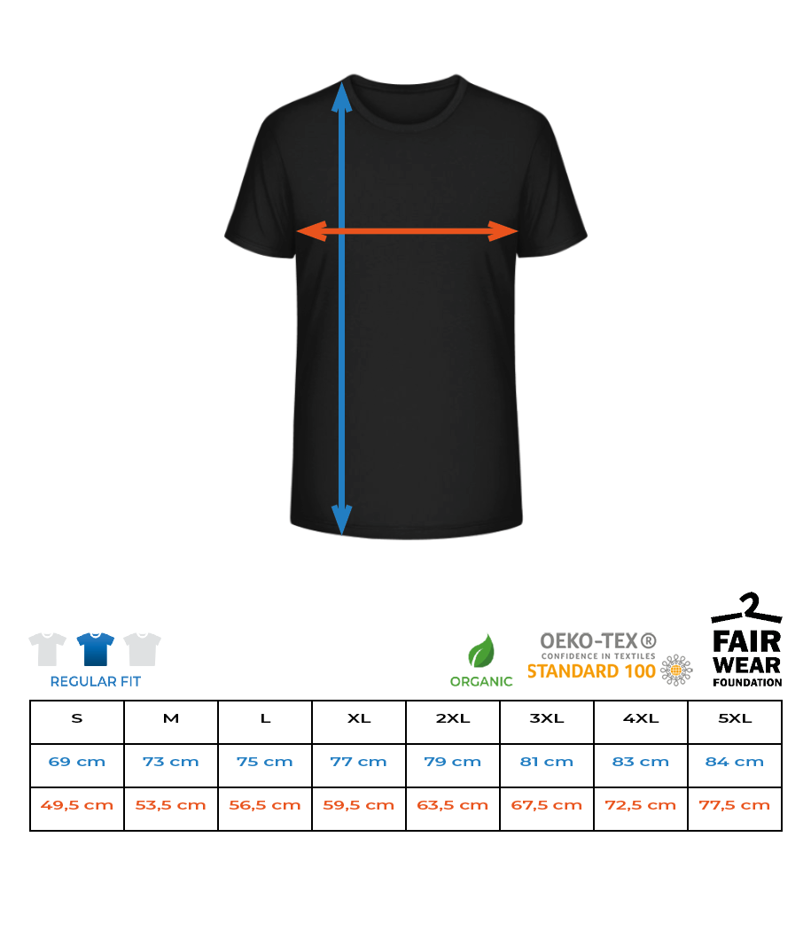 T-shirt bio Homme Stanley Stella 2.0 - Tableau des tailles