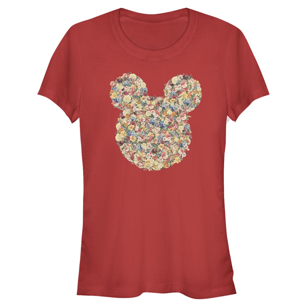 Aperçu: Disney - Mickey Mouse - Mickey Floral Head - Femme T-shirt - Rouge - Devant