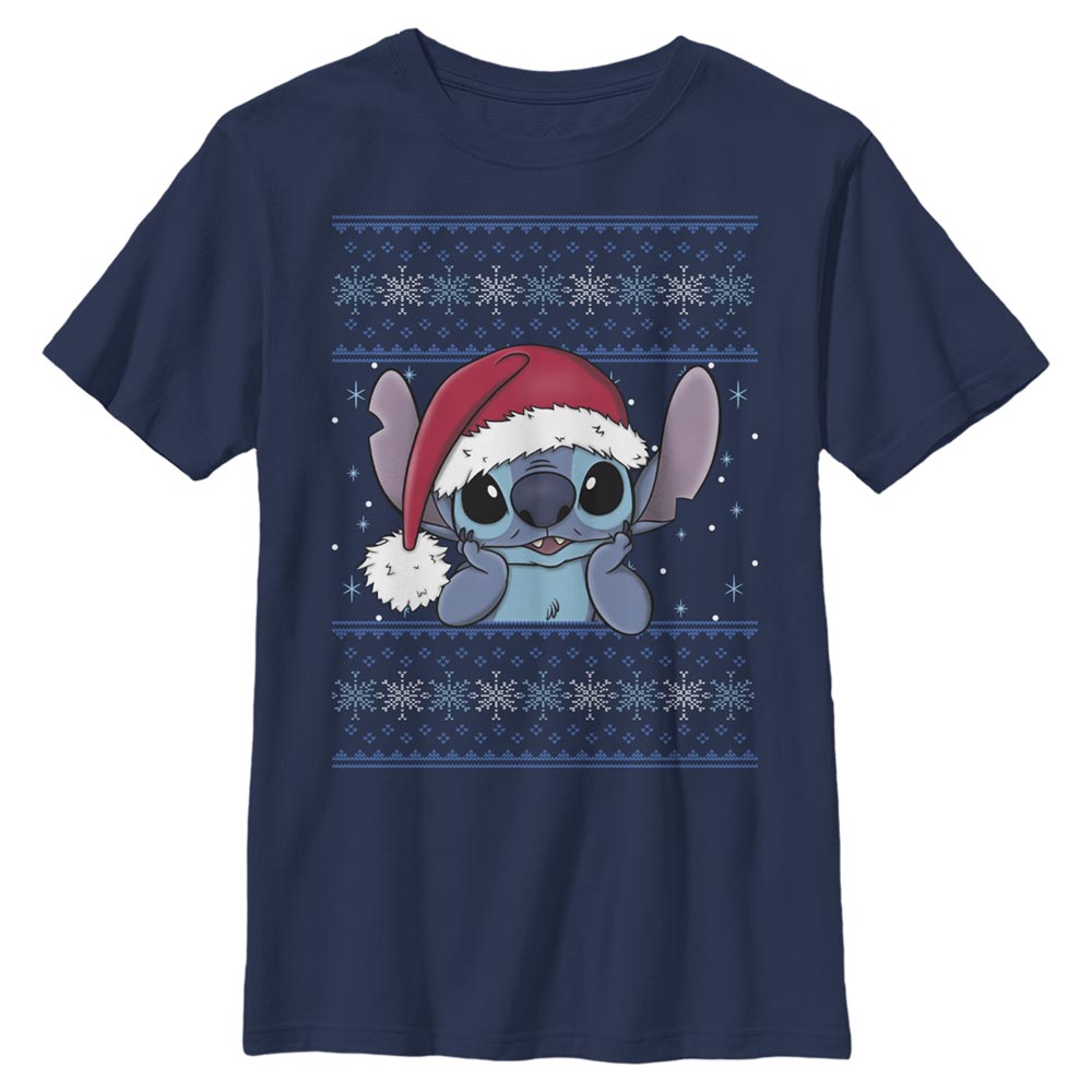 Aperçu: Disney - Lilo & Stitch - Stitch Holiday Wearing Santa Hat - Enfant T-shirt - Bleu marine - Devant