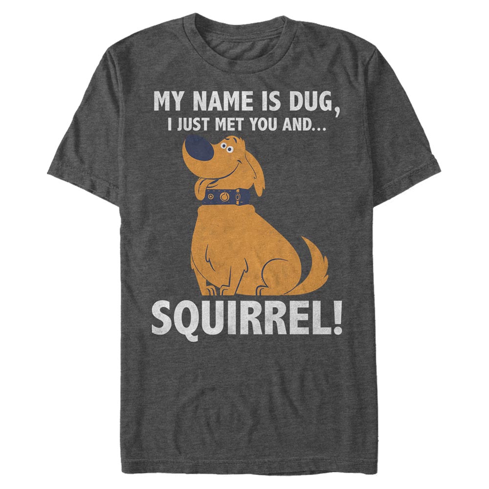Pixar - Oben - Dug Squirrel - Männer T-Shirt - Anthrazit meliert - Vorne