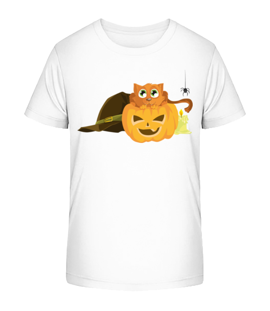 Halloween Citrouille Chat - T-shirt bio Enfant Stanley Stella 2.0 - Blanc - Devant