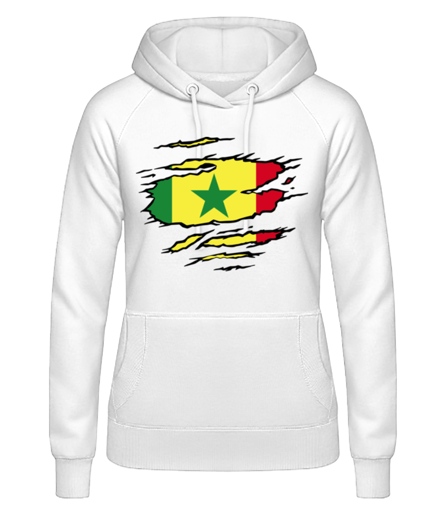 Aperçu: Drapeau déchiré Sénégal - Sweat à capuche Femme - Blanc - Devant