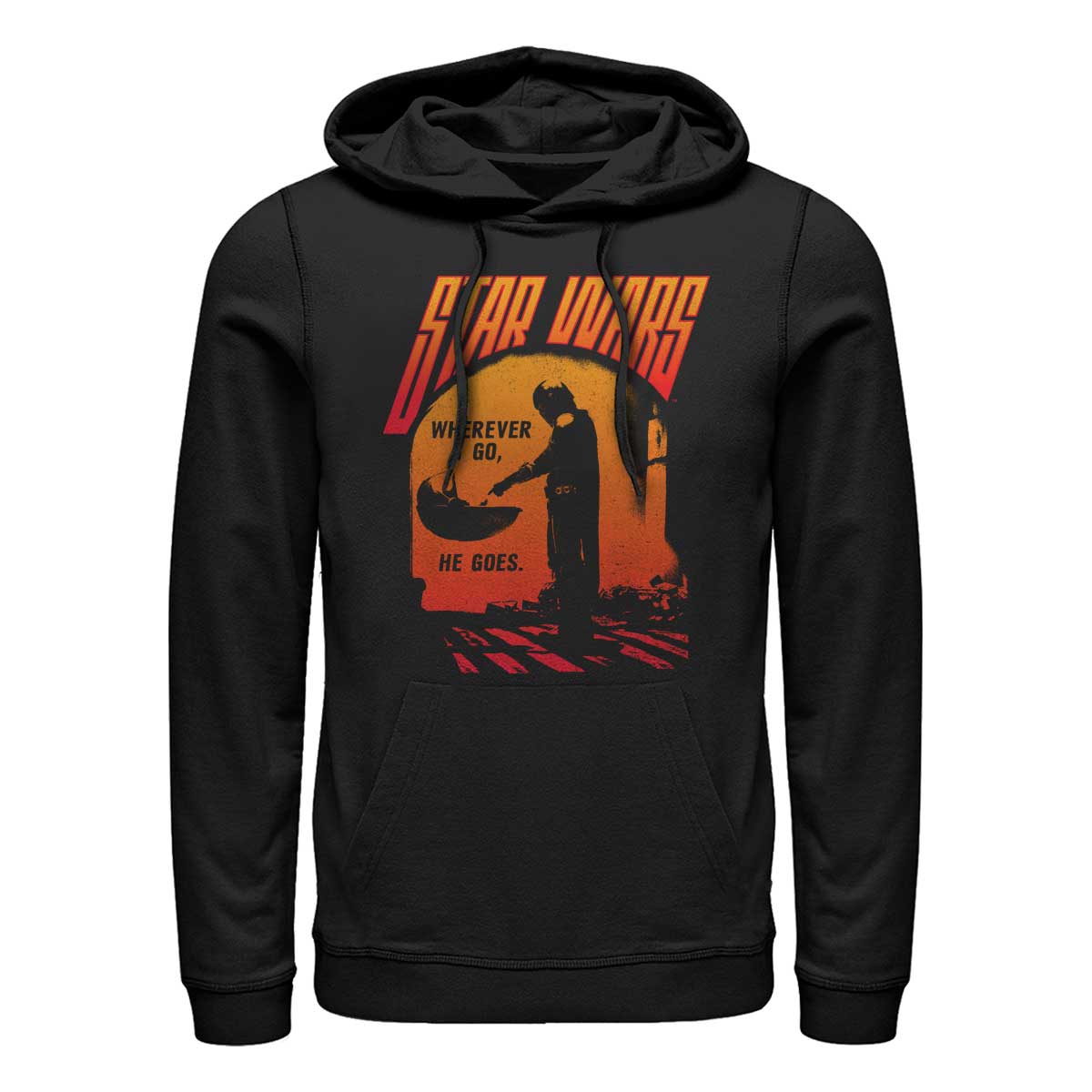 Vorschau: Star Wars - The Mandalorian - Mandalorian He Goes - Unisex Hoodie - Schwarz - Vorne