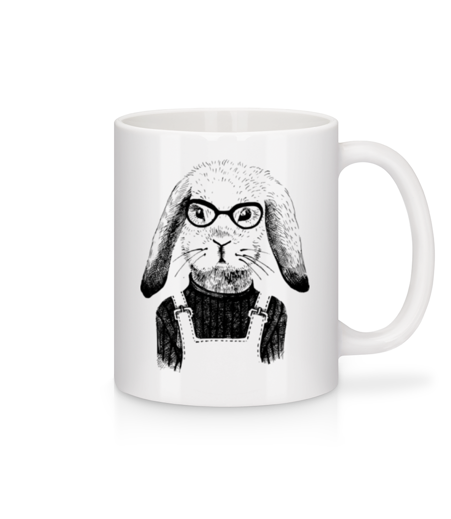 Hipster Lièvre - Mug en céramique blanc - Blanc - Devant