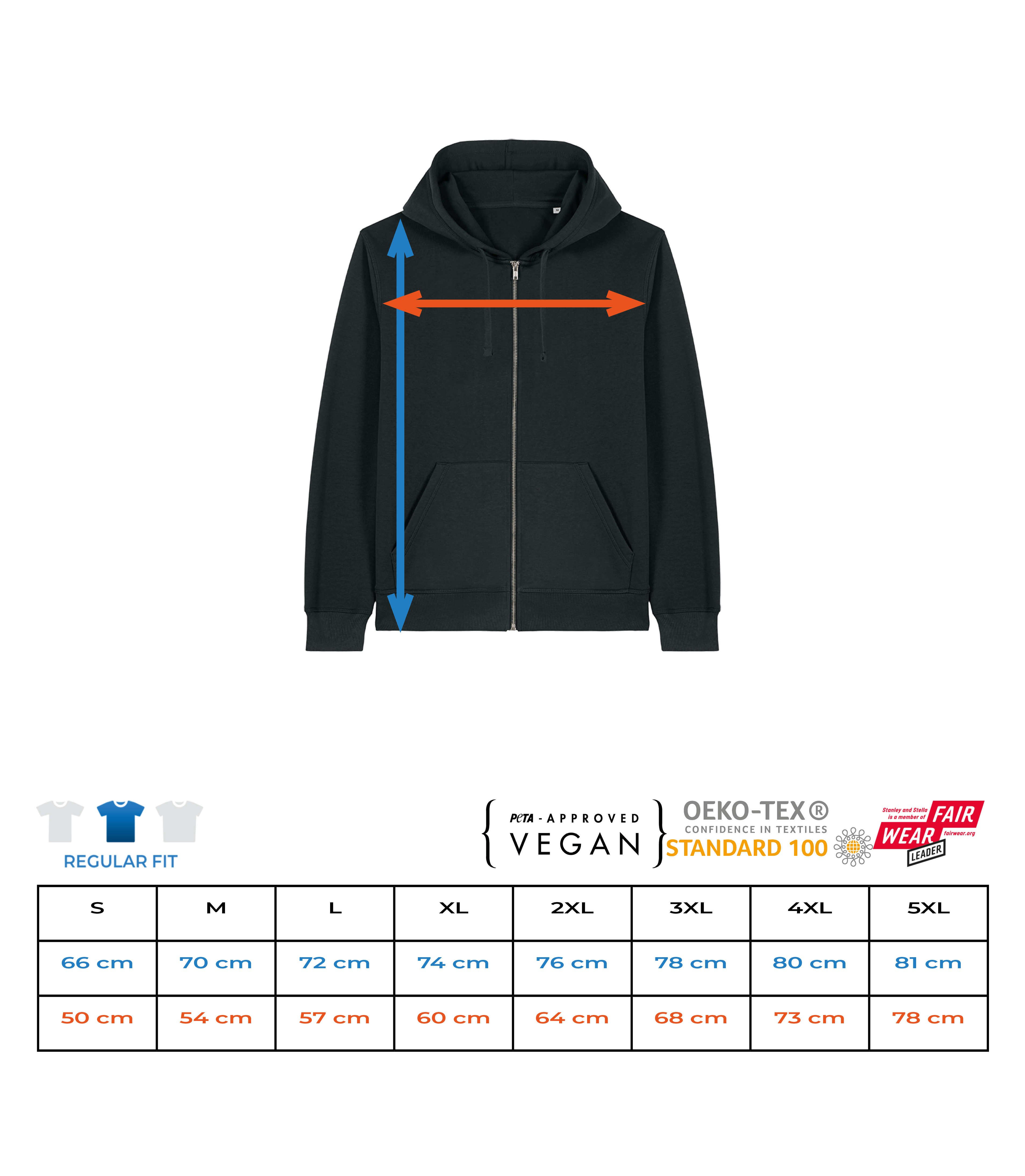 Aperçu: Veste unisexe en coton Stanley Stella - Tableau des tailles