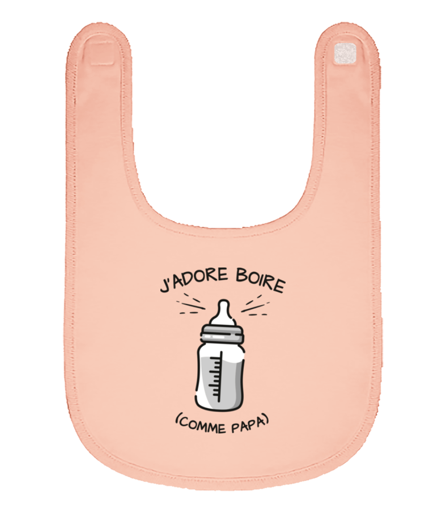 Aperçu: J’adore Boire Comme Papa - Bavoir Bébé bio - Rose - Devant