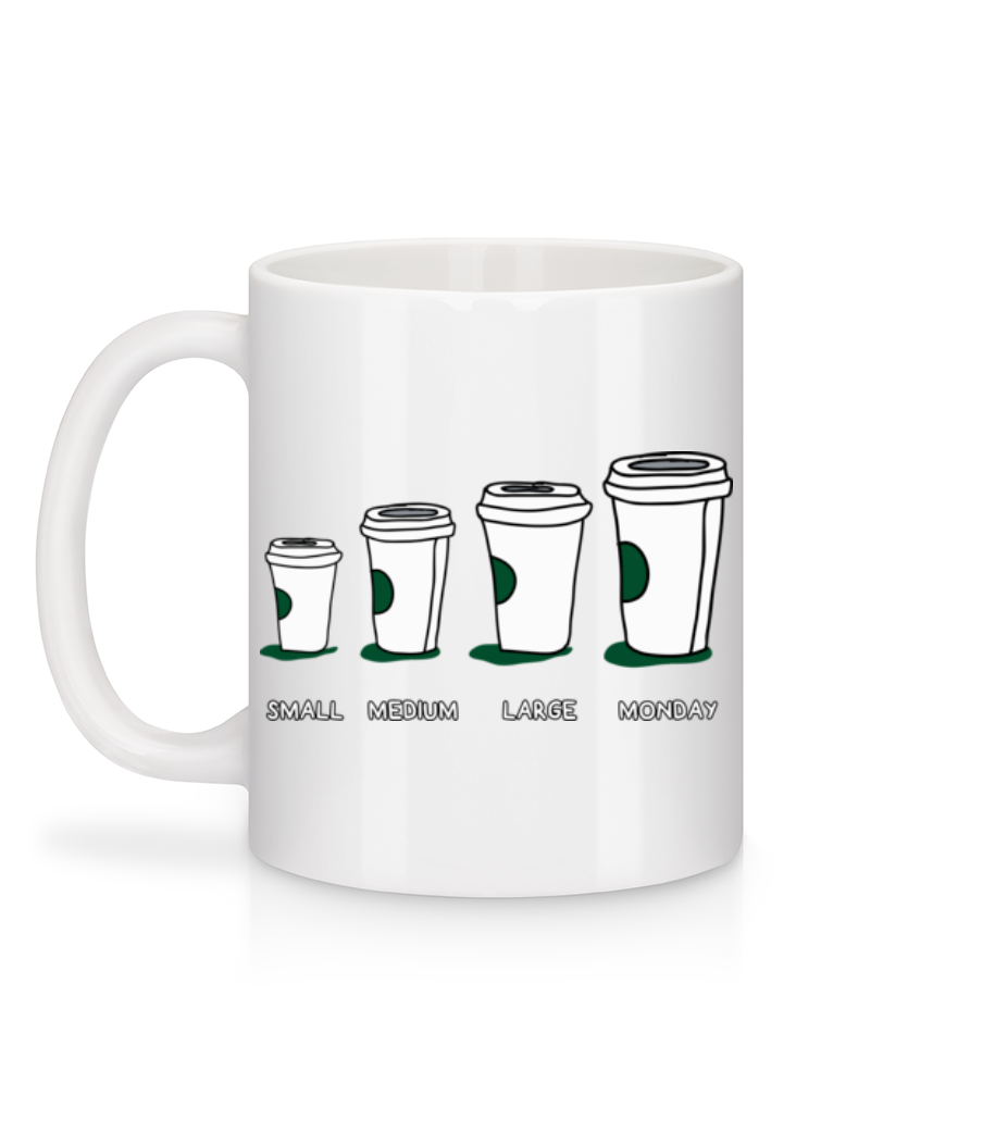Aperçu: Coffee Small Medium Large Monday - Mug en céramique blanc - Blanc - Derrière