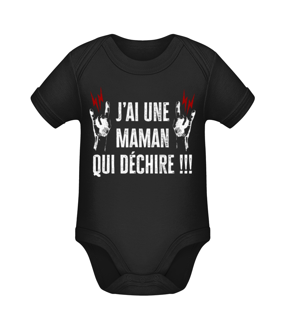 J’ai Une Maman Qui Déchire - Body manches courtes bio - Noir - Devant