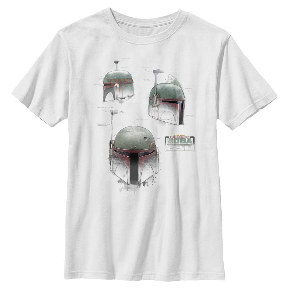 Star Wars - Book of Boba Fett - Boba Fett Helmet Schematics - Detské Tričko - Biela - Predné
