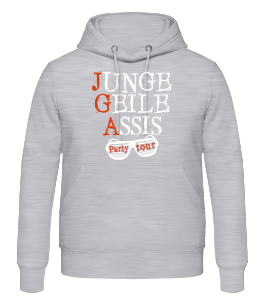 Junge Geile Assis JGA - Männer Hoodie - Grau meliert - Vorne Junge Geile Assis JGA - Männer Hoodie - Grau meliert - Vorne