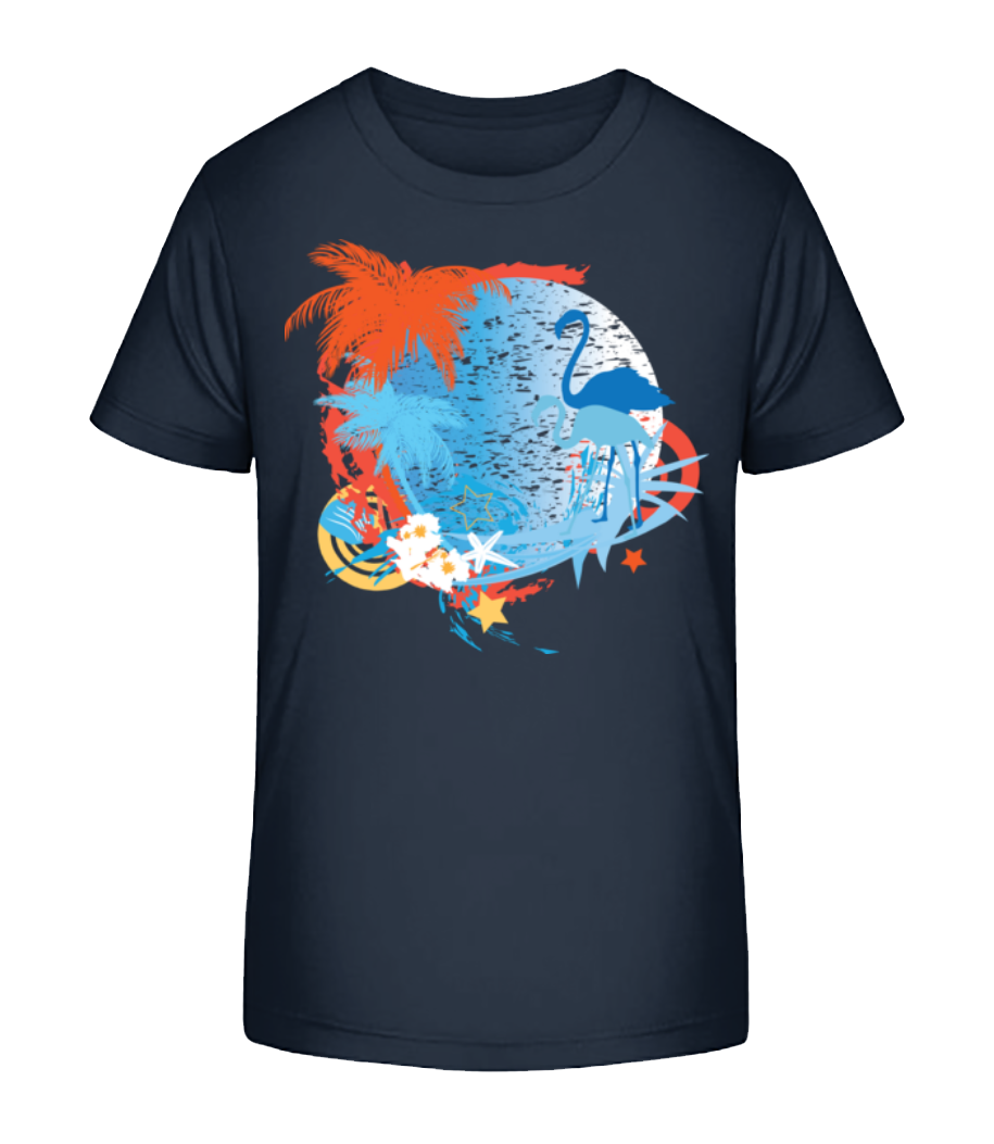Flamingos In Paradise Blue/Orang · T-shirt bio Enfant Stanley Stella 2.0