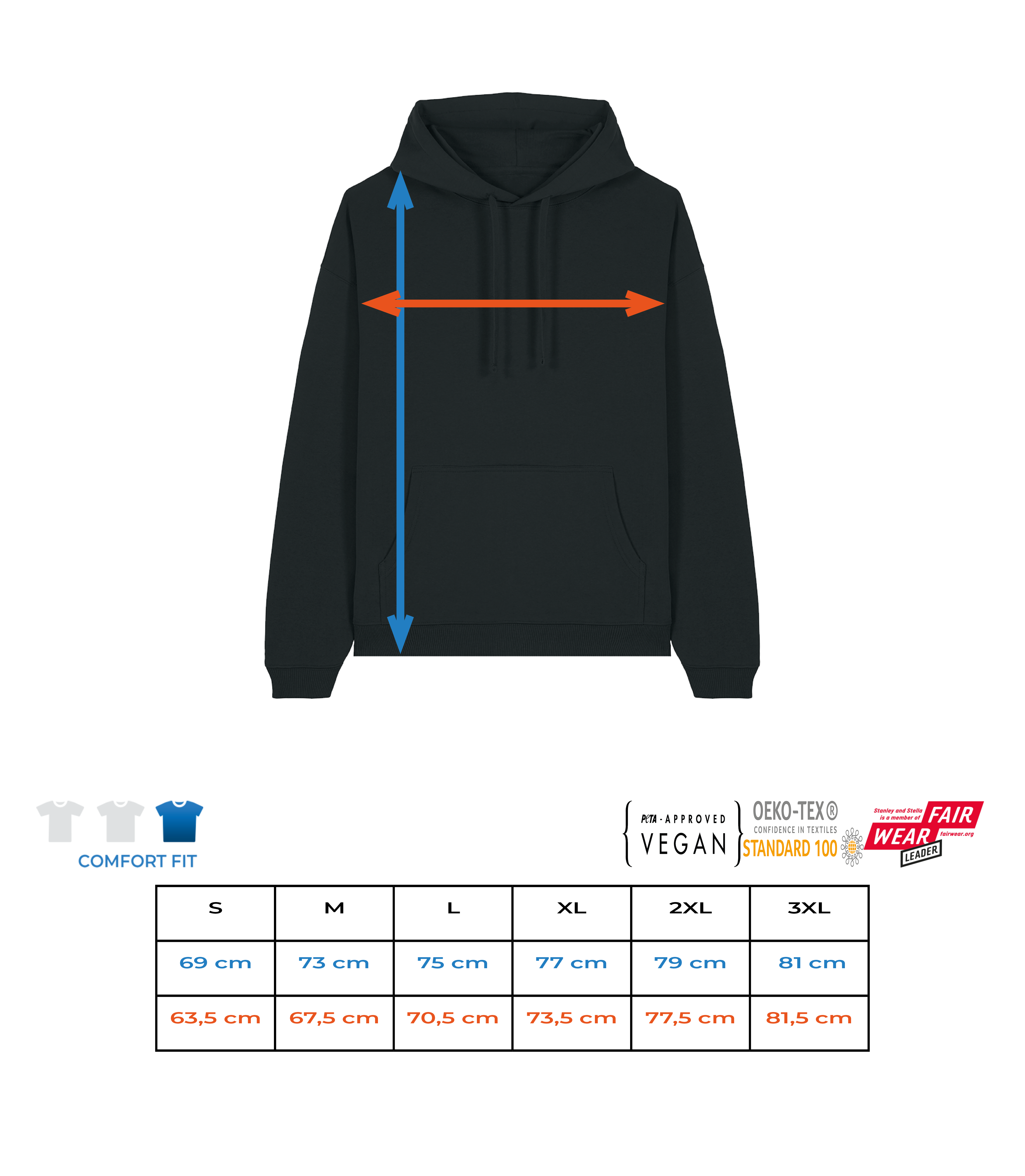 Aperçu: Hoodie Unisexe Bio Oversize Stanley Stella 2.0 - Tableau des tailles