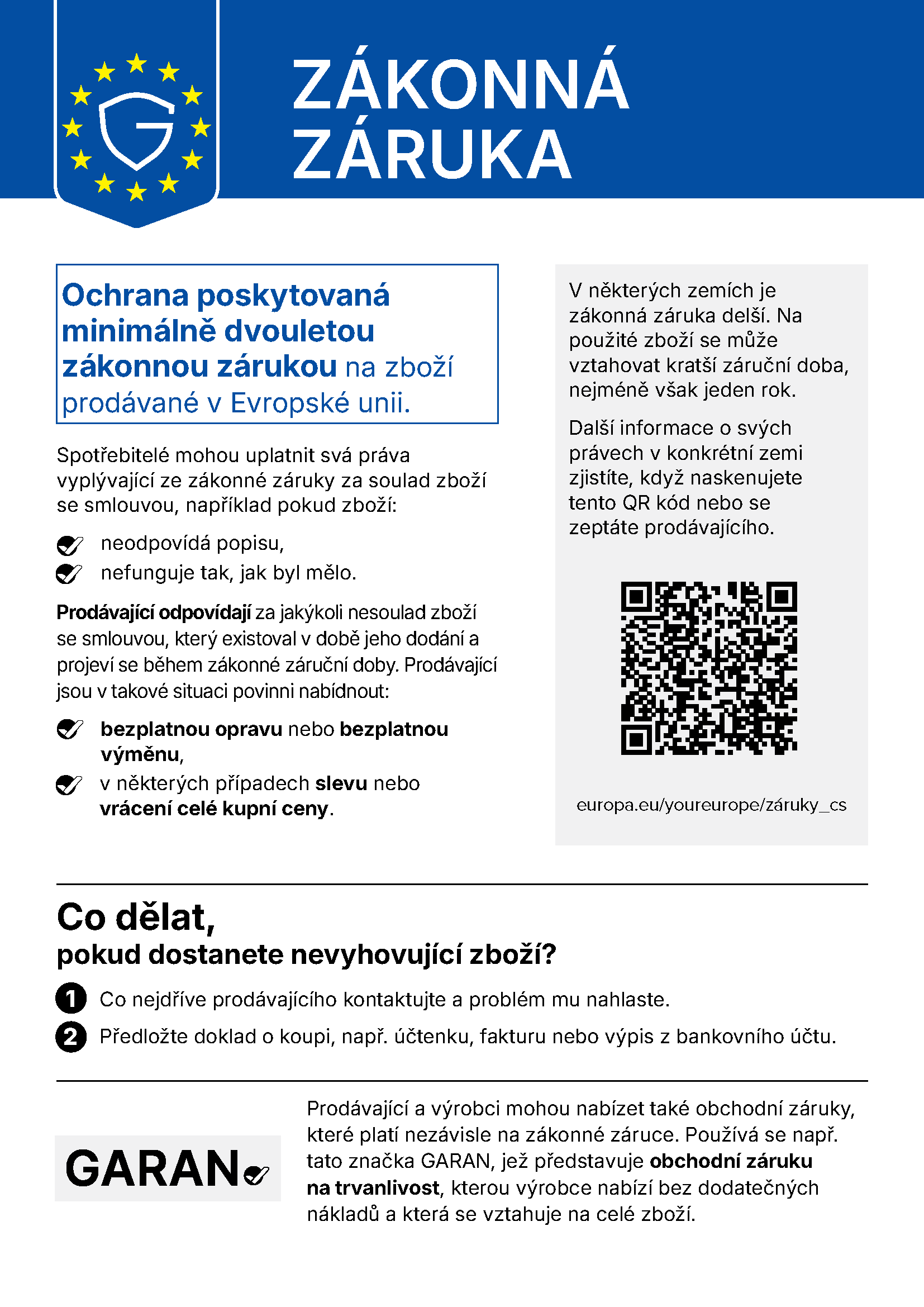 Vaše práva ze zákonné záruky