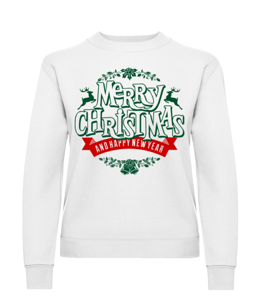 Aperçu: Merry Christmas Label - Sweatshirt Femme - Blanc - Devant