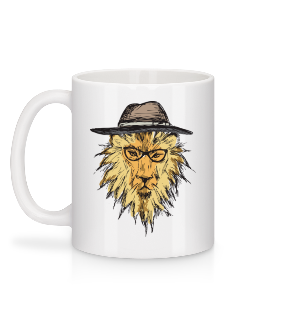 Hipster Lion Avec Chapeau - Mug en céramique blanc - Blanc - Derrière