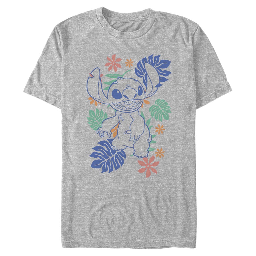 Aperçu: Disney Classics - Lilo & Stitch - Lilo & Stitch Retro Tropical Tonal Stitch - Homme T-shirt - Gris chiné - Devant