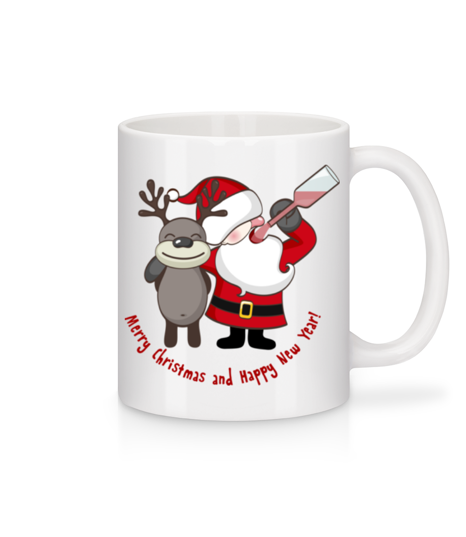 Merry Christmas Santa And Deer · Mug en céramique blanc