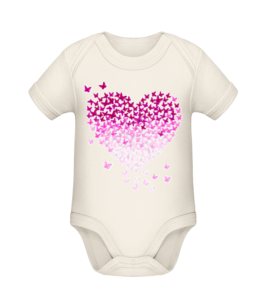 Cœur Papillons - Body manches courtes bio - Crème - Devant