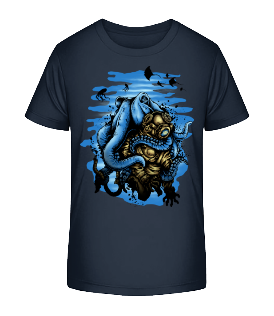 Aperçu: Plongeur Et Poulpe - T-shirt bio Enfant Stanley Stella 2.0 - Bleu marine - Devant