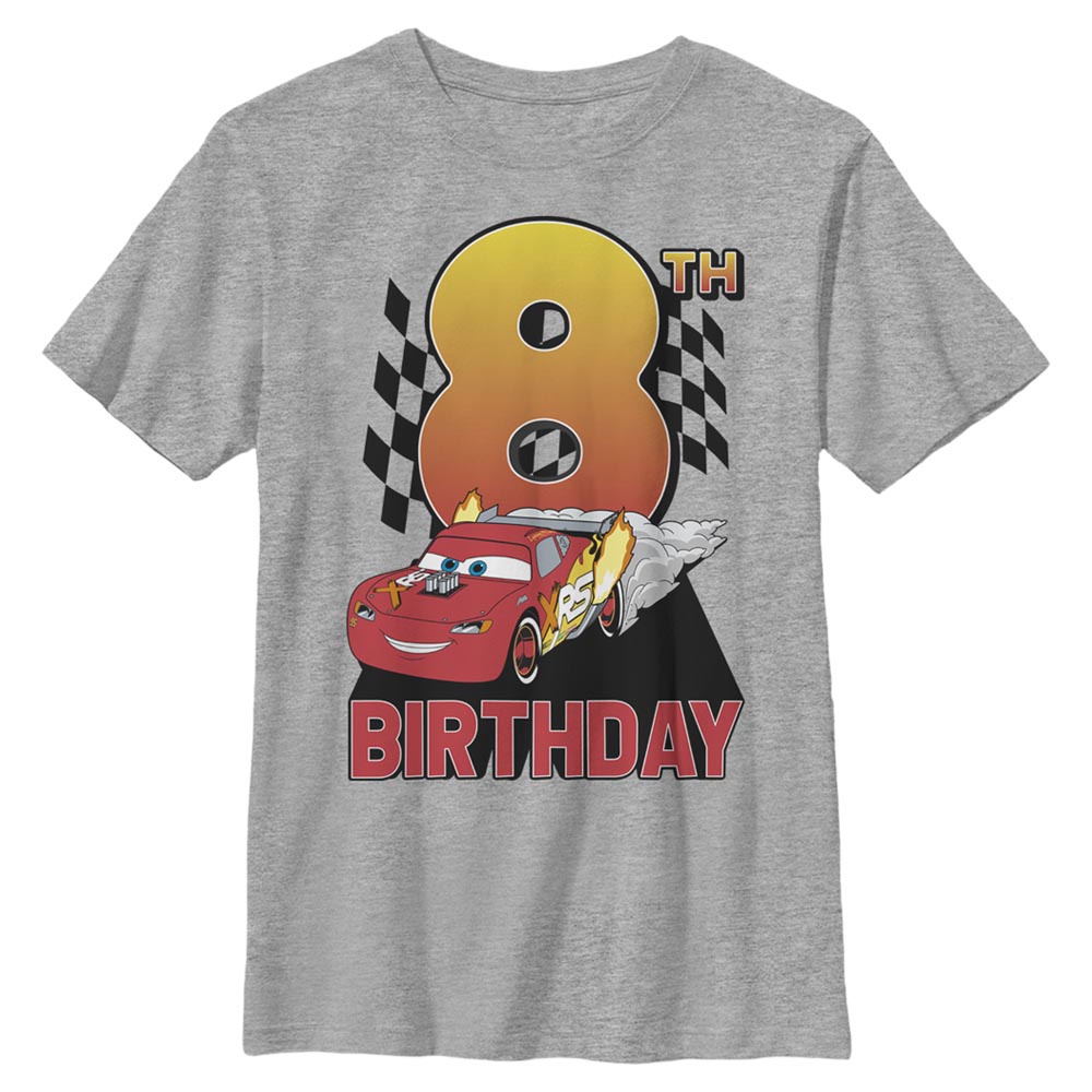 Aperçu: Pixar - Cars - Lightning McQueen Lightning Birthday 8 - Birthday - Enfant T-shirt - Gris chiné - Devant