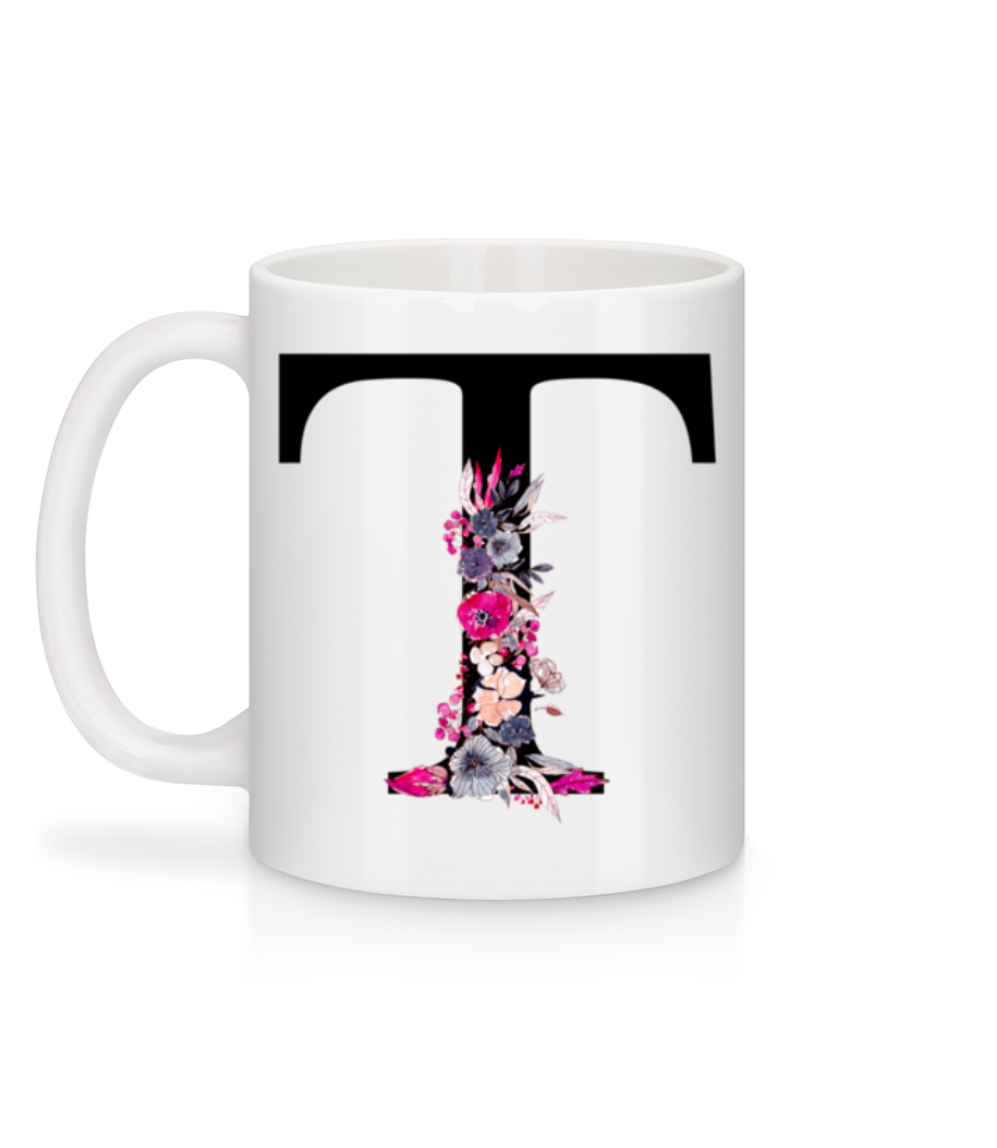 Fleurs Initiale T - Mug en céramique blanc - Blanc - Derrière