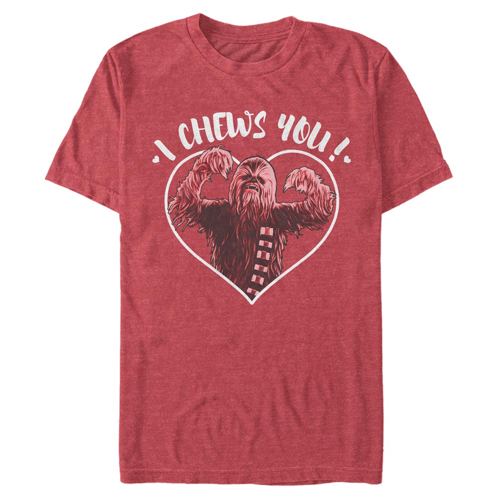 Aperçu: Star Wars - The Mandalorian - Chewbacca I Chews You - Homme T-shirt - Rouge chiné - Devant