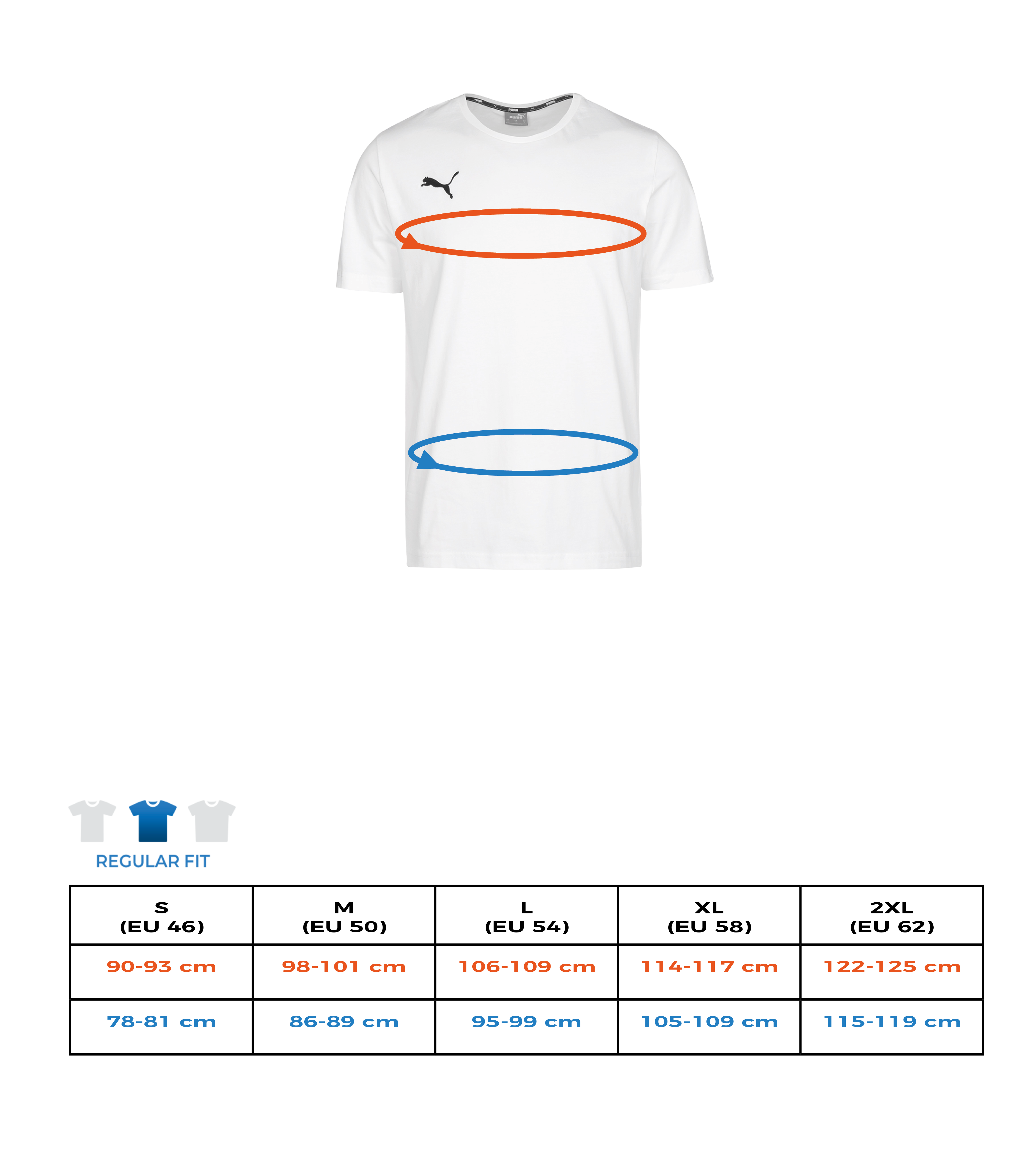 Aperçu: Puma teamGOAL 23 Casuals Tee - Größentabelle