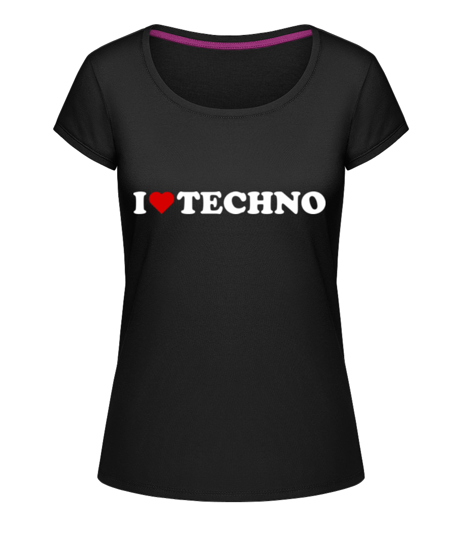 I Love Techno · T-shirt col en U Femme