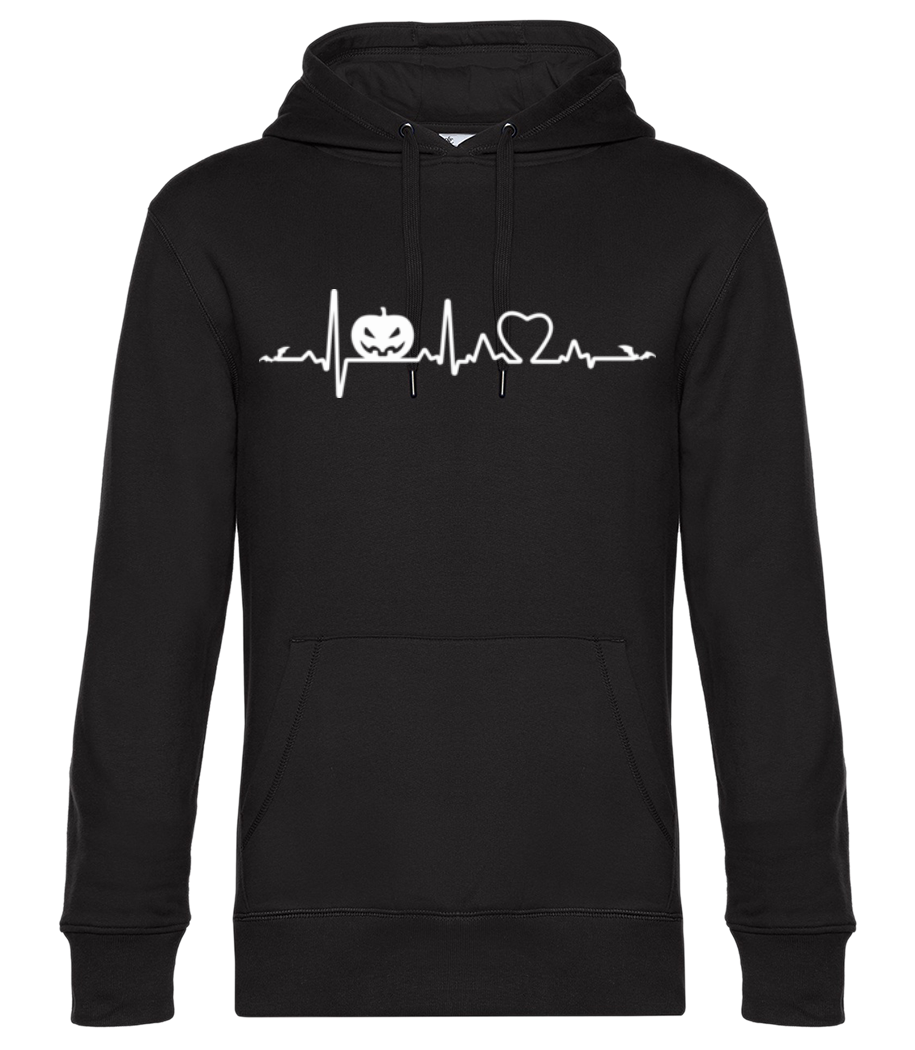 Aperçu: Rythme cardiaque de la citrouille - Sweat à capuche premium Unisexe - Noir - Devant