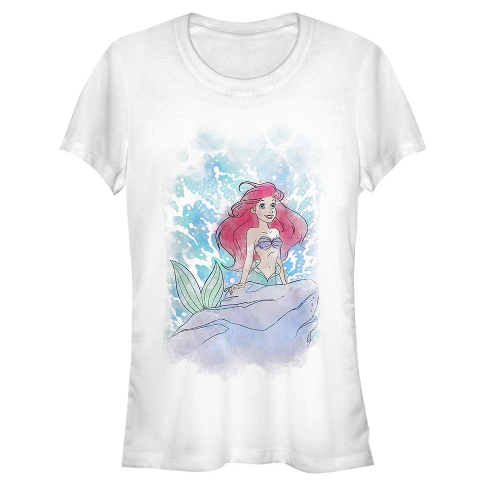 Aperçu: Disney - Ariel La Petite Sirène - Malá mořská víla Watercolor Splash - Femme T-shirt - Blanc - Devant