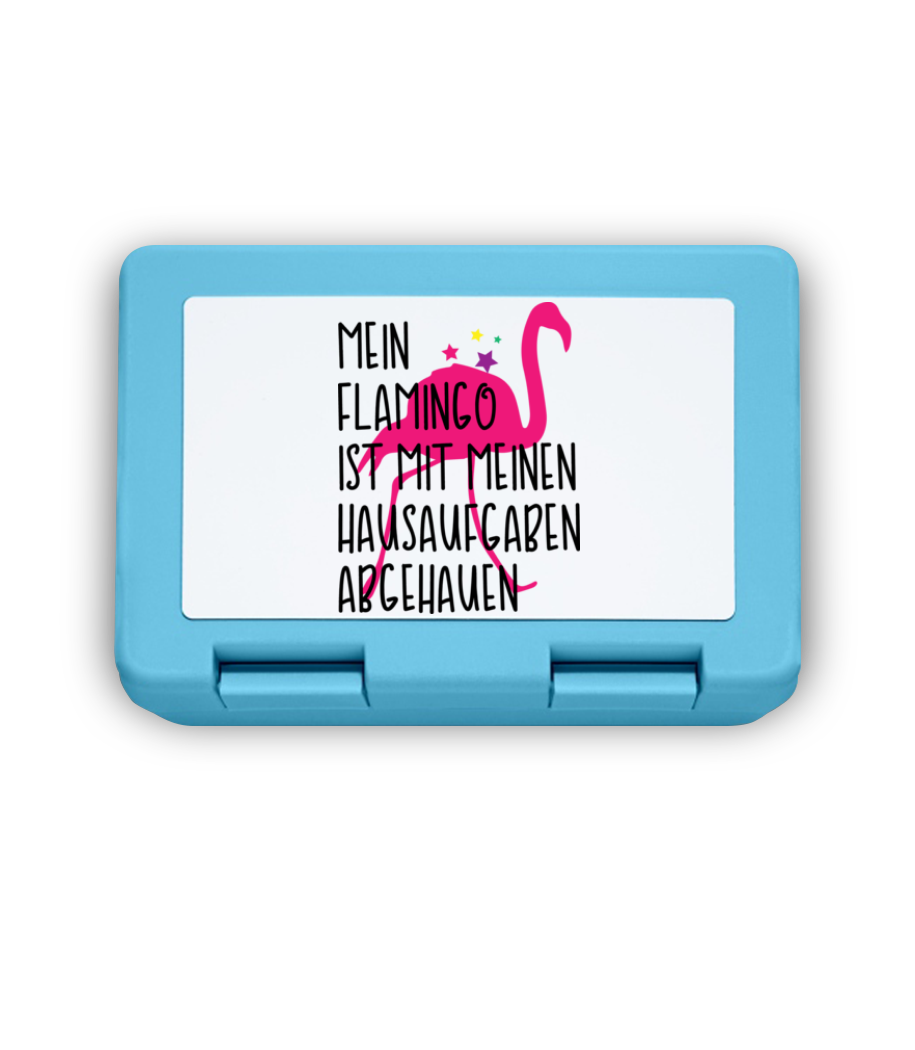 Flamingo Klaut Hausaufgaben - Brotdose - Hellblau - Vorne