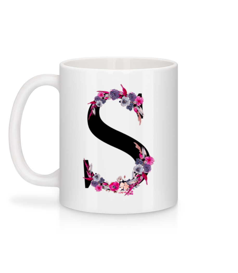 Aperçu: Fleurs Initiale S - Mug en céramique blanc - Blanc - Derrière