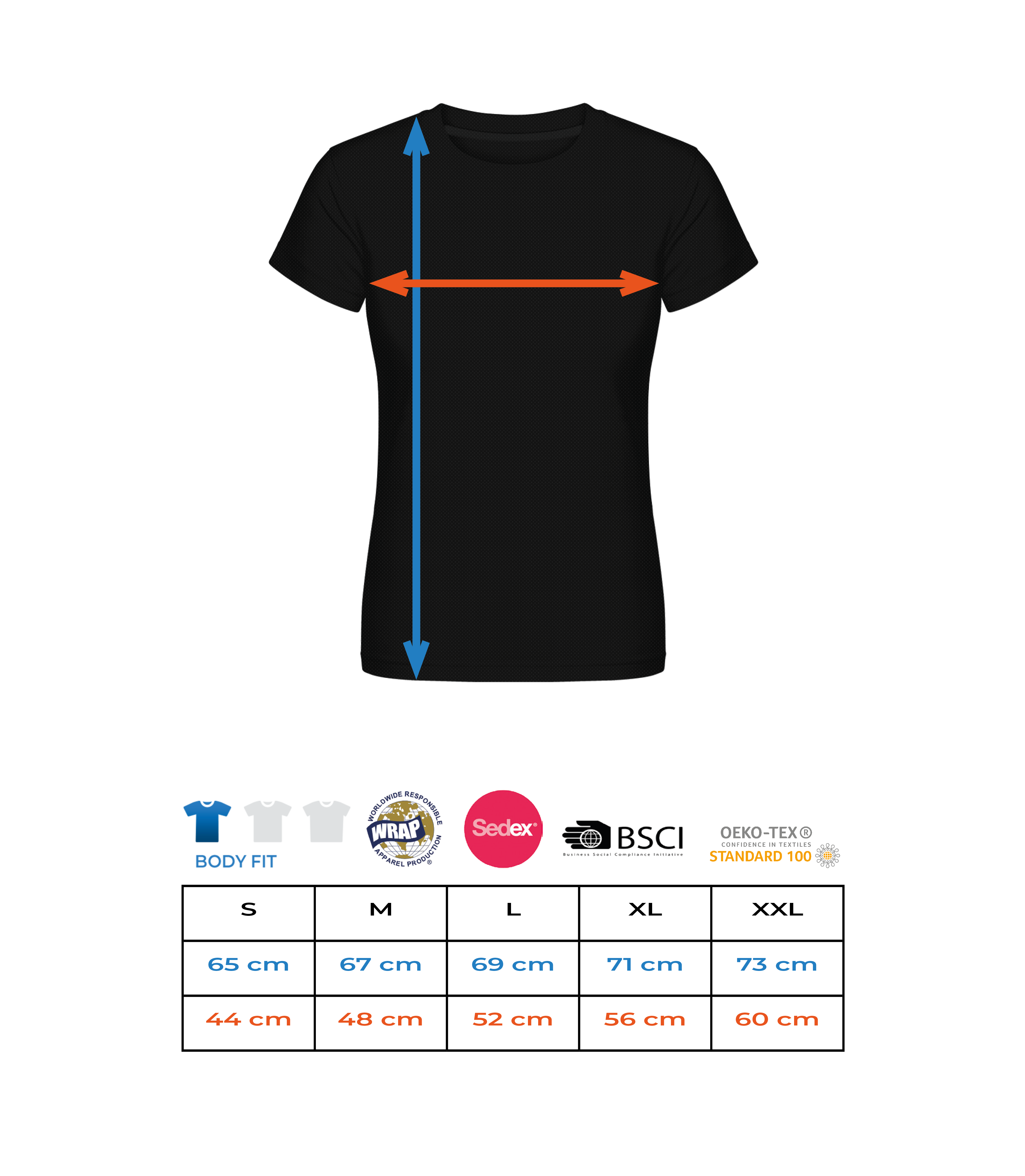 T-shirt Fonctionnel Femme - Tableau des tailles