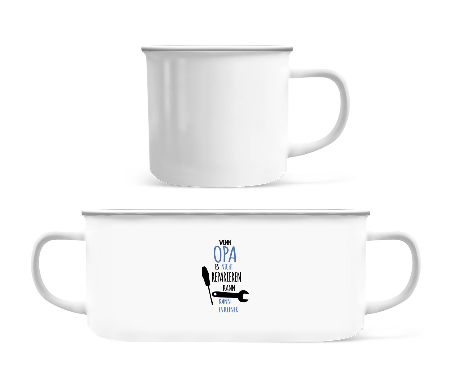 Vorschau: Wenn Opa Nicht Reparieren Kann - Emaille-Tasse - Weiß - Vorne