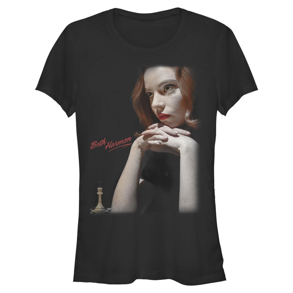 Aperçu: Netflix - Le jeu de la dame - Beth Harmon Beth - Femme T-shirt - Noir - Devant