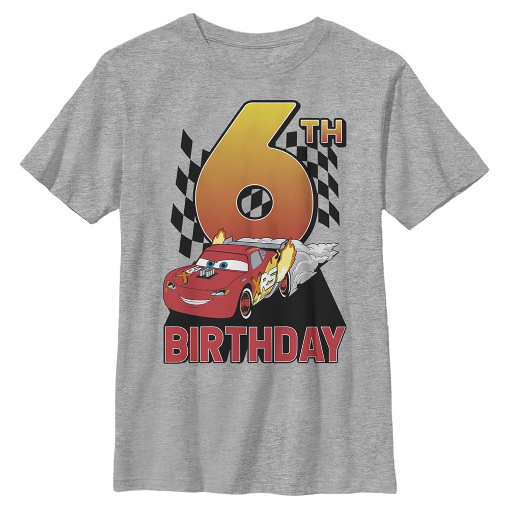 Aperçu: Pixar - Cars - Lightning McQueen Lightning Birthday 6 - Birthday - Enfant T-shirt - Gris chiné - Devant