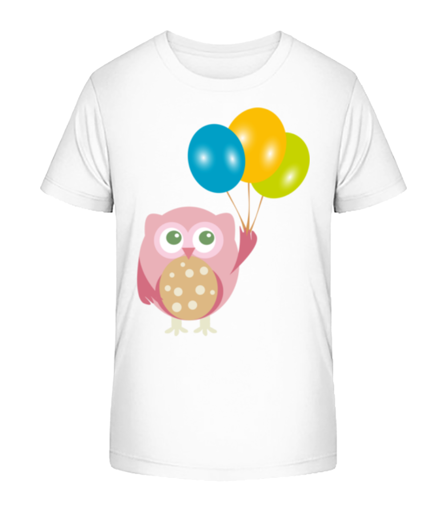 Aperçu: Hibou Mignon Avec Ballons - T-shirt bio Enfant Stanley Stella 2.0 - Blanc - Devant