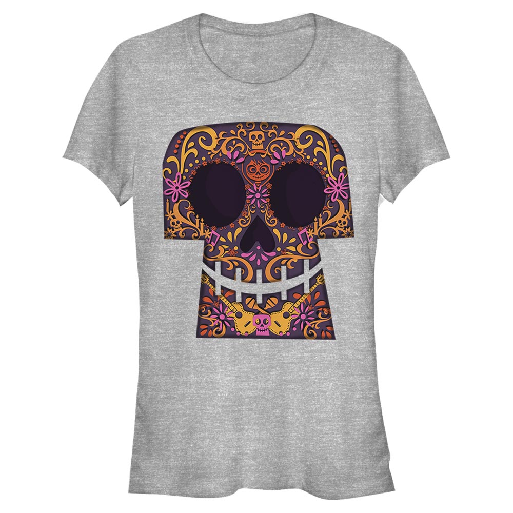 Aperçu: Pixar - Coco - Skulls Paper Cut - Halloween - Femme T-shirt - Gris chiné - Devant