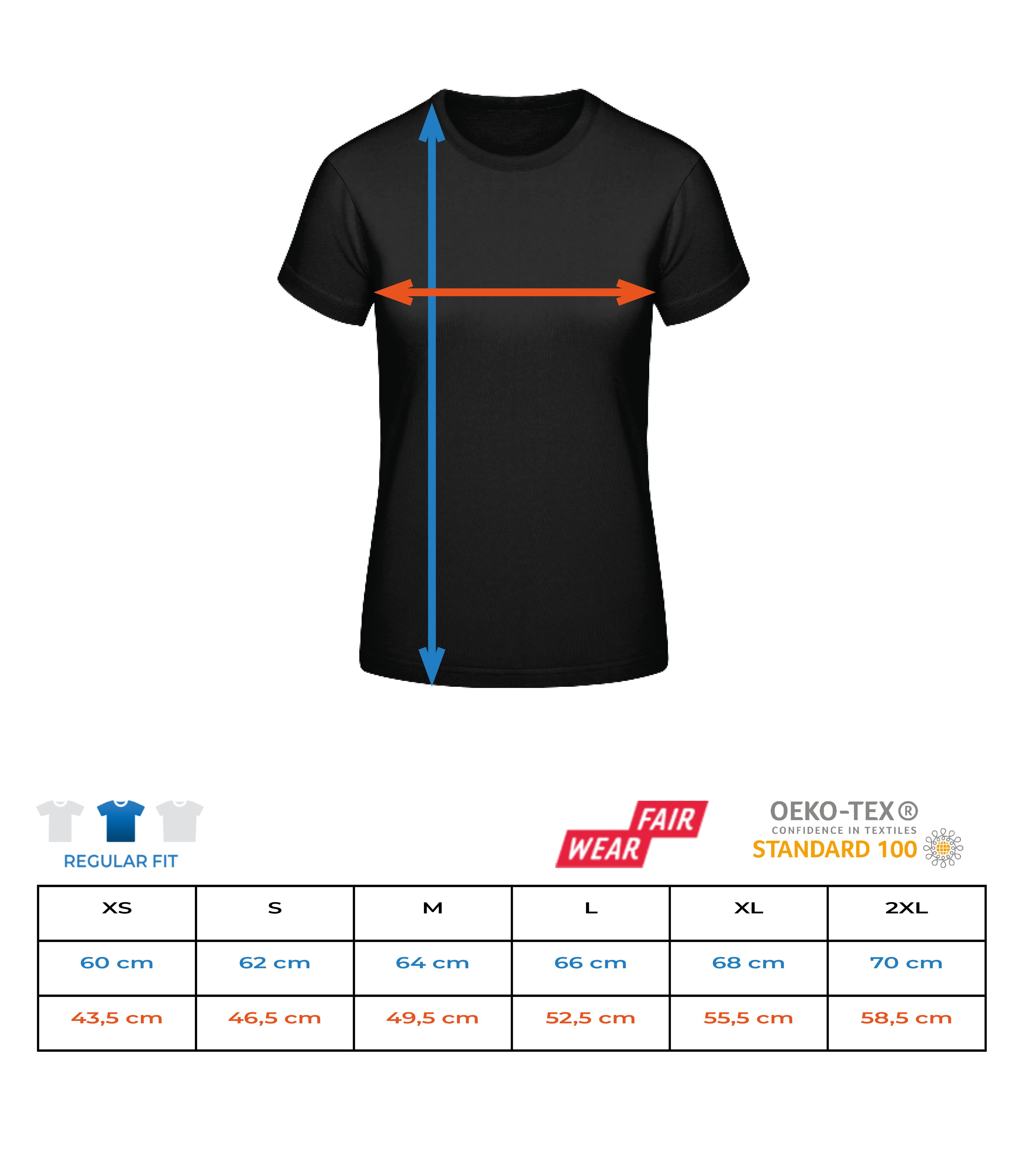 Aperçu: Frauen Standard T-Shirt - Größentabelle