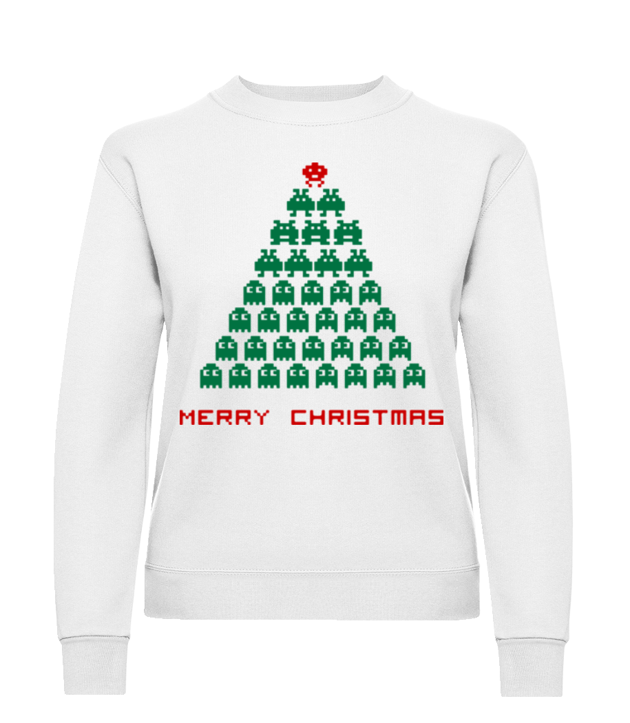 Merry Christmas Pixel Monster - Sweatshirt Femme - Blanc - Devant