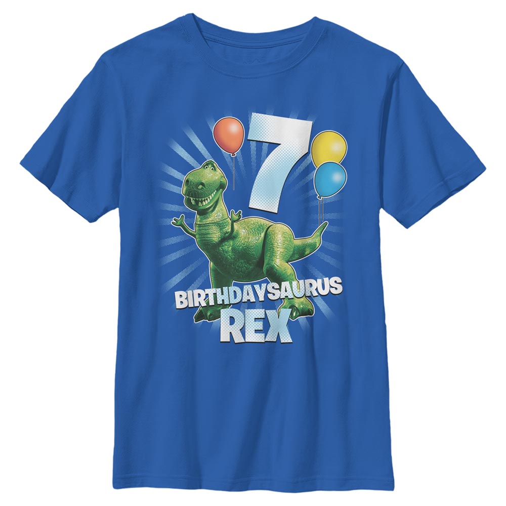 Aperçu: Pixar - Toy Story - Rex Ballon 7 - Birthday - Enfant T-shirt - Bleu royal - Devant