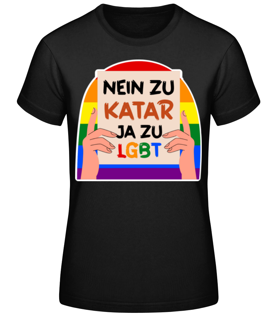 Vorschau: Nein Katar Ja LGBT - Frauen Basic T-Shirt - Schwarz - Vorne
