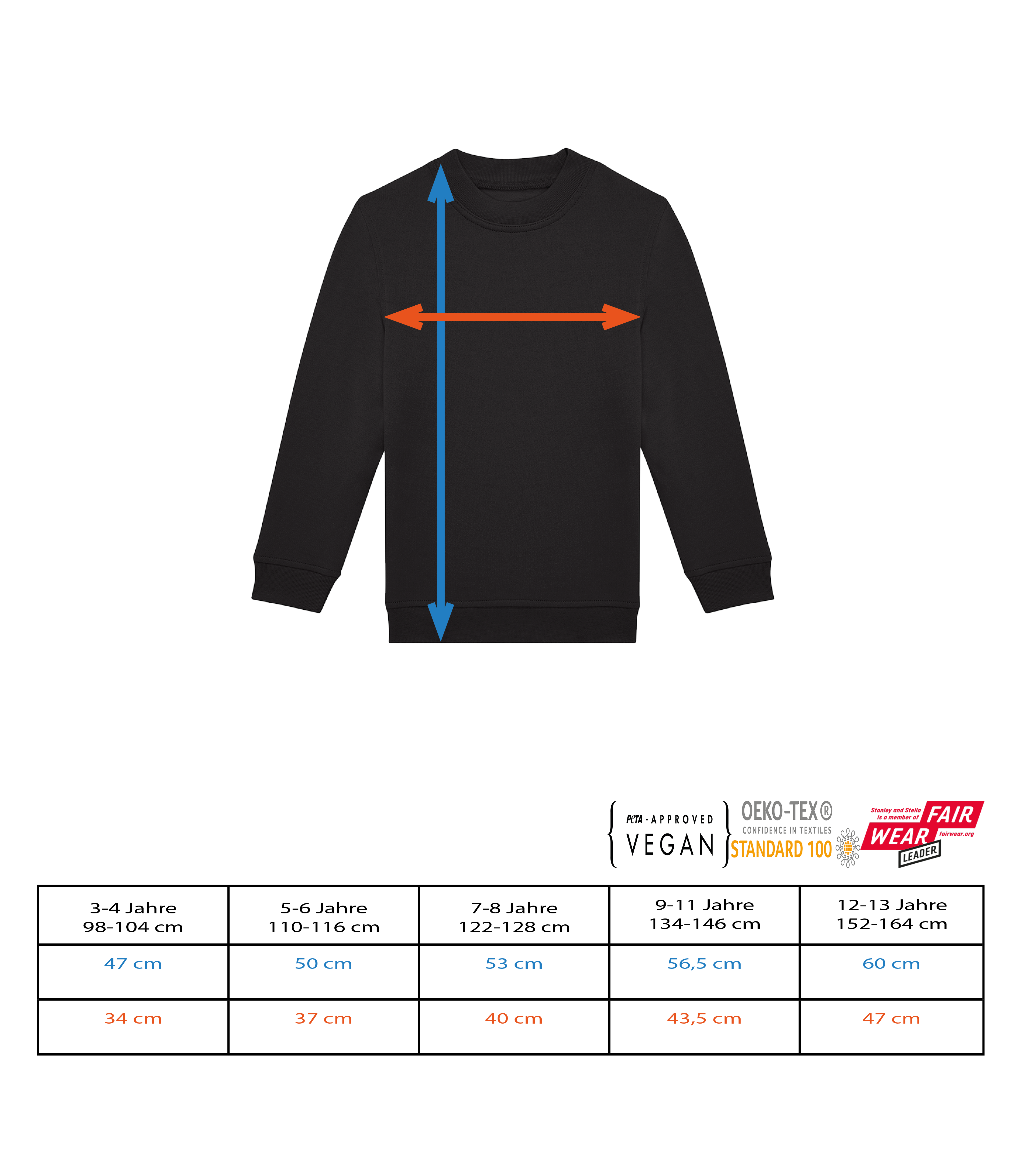 Aperçu: Sweat-shirt standard pour enfant - Tableau des tailles