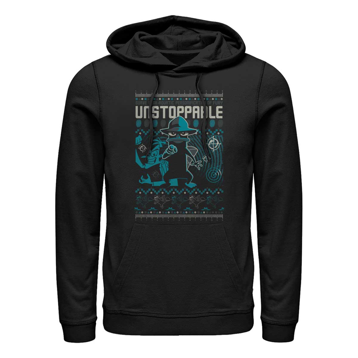 Aperçu: Disney Classics - Phinéas et Ferb - Agent P Perry Time - Unisex Sweat à capuche - Noir - Devant