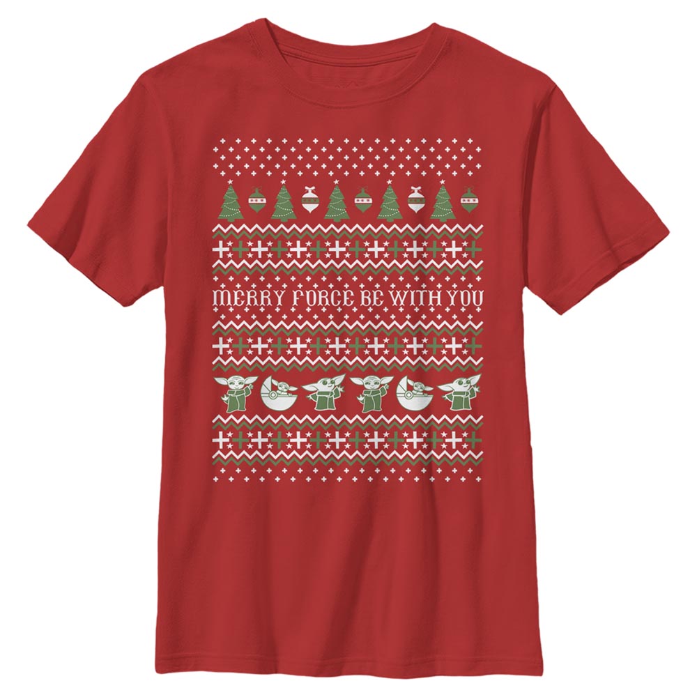 Aperçu: Star Wars - The Mandalorian - The Child Ugly Sweater - Christmas - Enfant T-shirt - Rouge - Devant