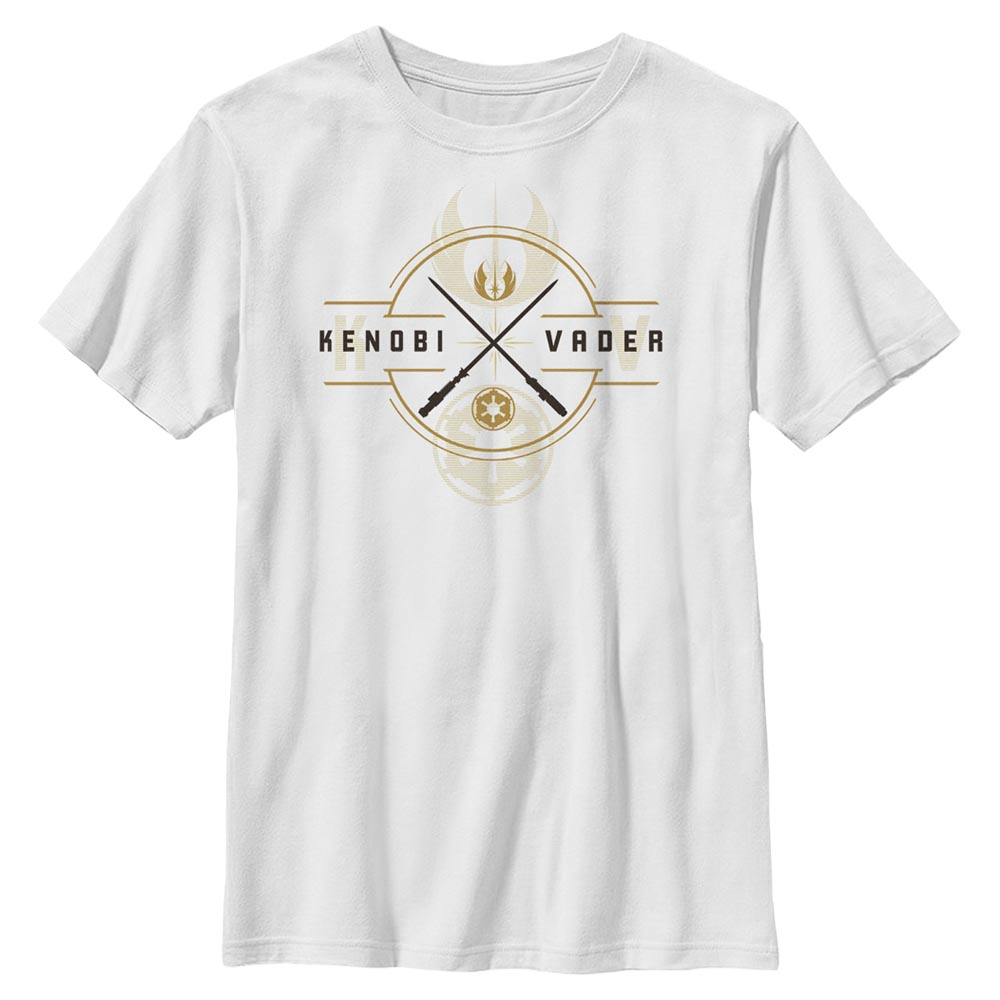 Aperçu: Star Wars - Obi-Wan Kenobi - Obi-Wan Kenobi & Darth Vader Light Saber Crest - Enfant T-shirt - Blanc - Devant