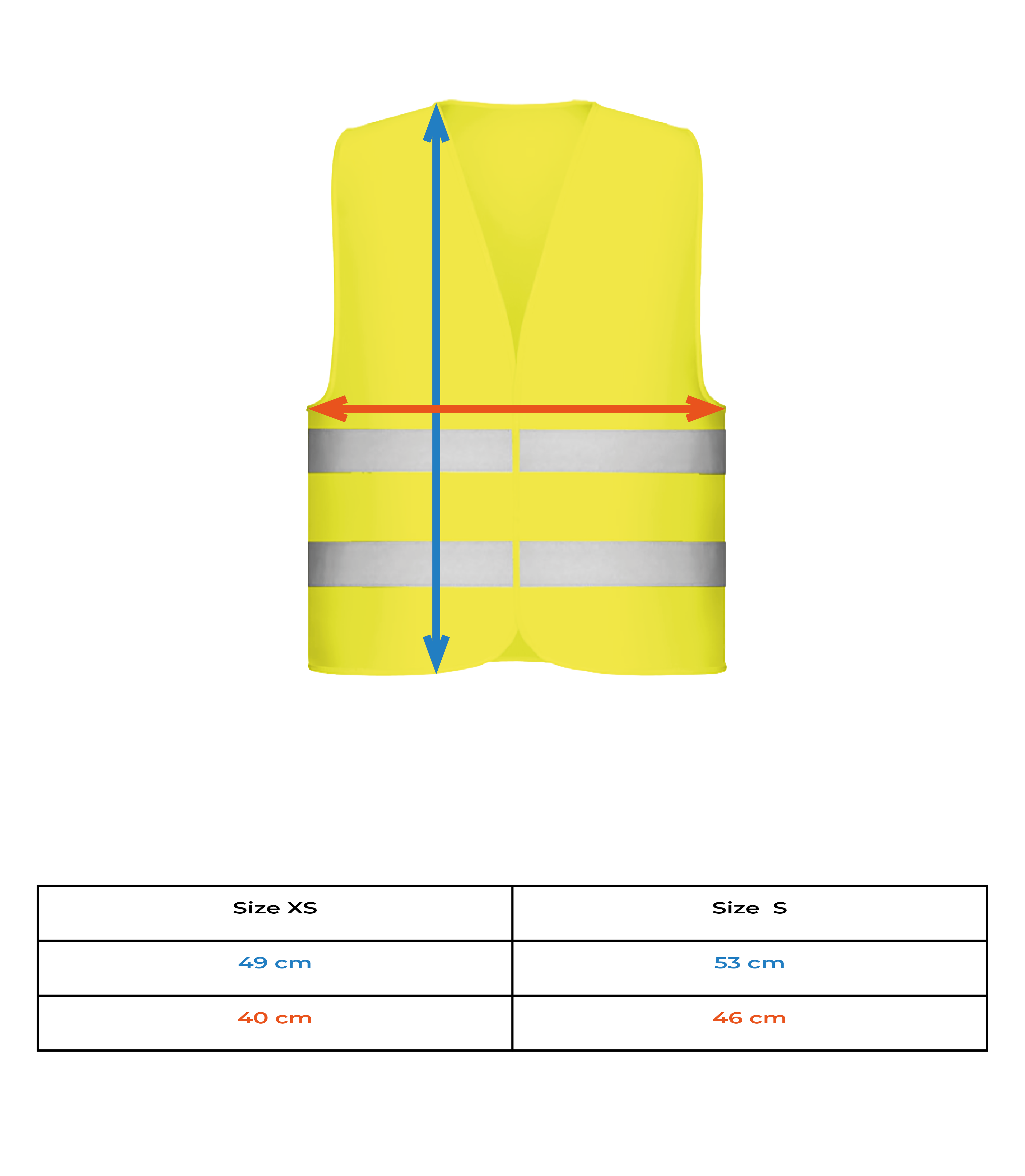Gilet de sécurité pour enfants - Tableau des tailles