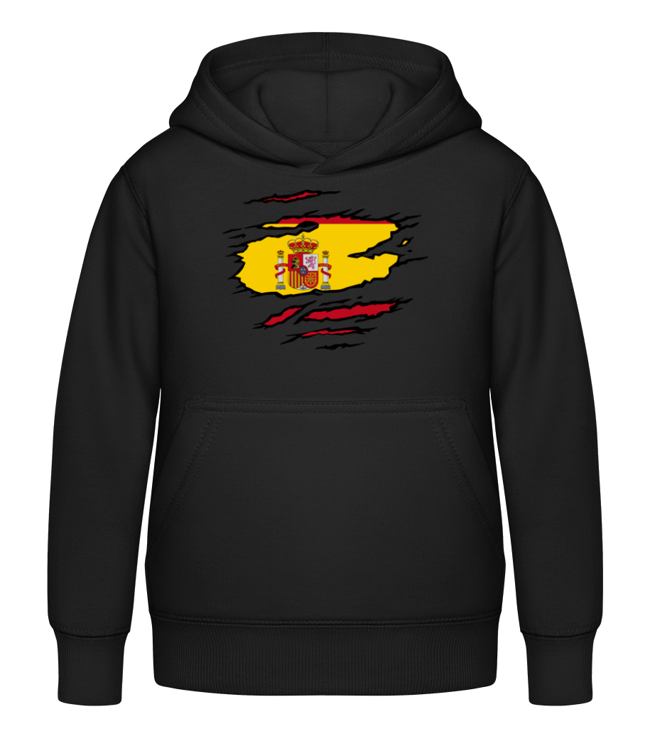 Aperçu: Drapeau déchiré Espagne - Sweat à capuche Enfant - Noir - Devant