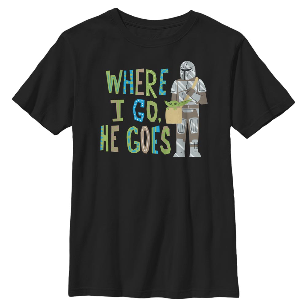 Star Wars - The Mandalorian - Mandalorian & the Child Where I Go He Goes - Kinder T-Shirt - Schwarz - Vorne